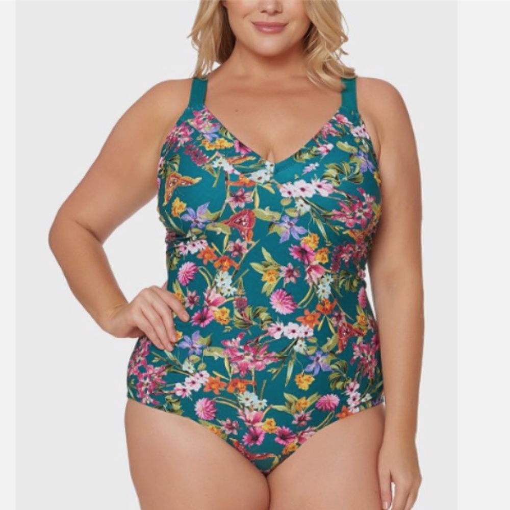 Jessica Simpson Teal Floral One-Piece Swimsuit